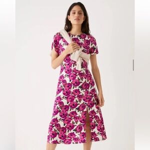 NWT Frank + Oak Floral Pink and White midi Dress size S